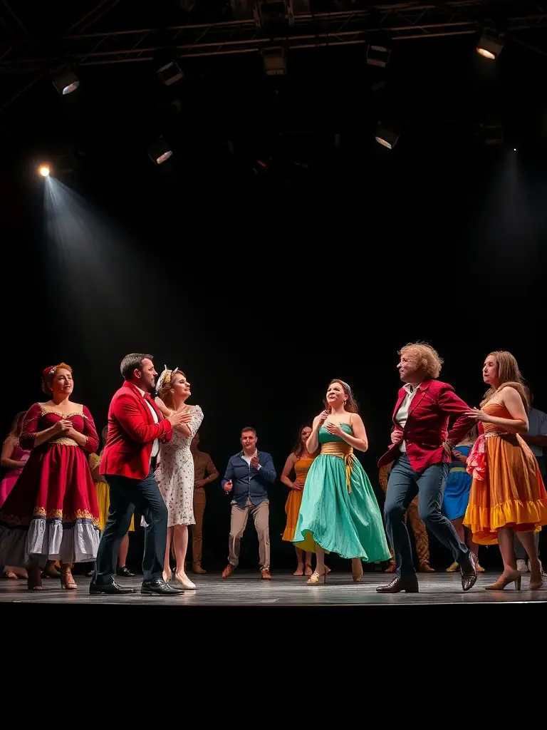 An image of a lively community theater performance with an engaged audience, showcasing the association's artistic performances.